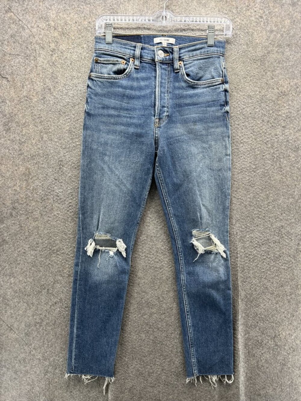 RE/DONE Jeans Womens 26 Blue Medium Wash High Rise Slim Distressed Raw Hem Ankle